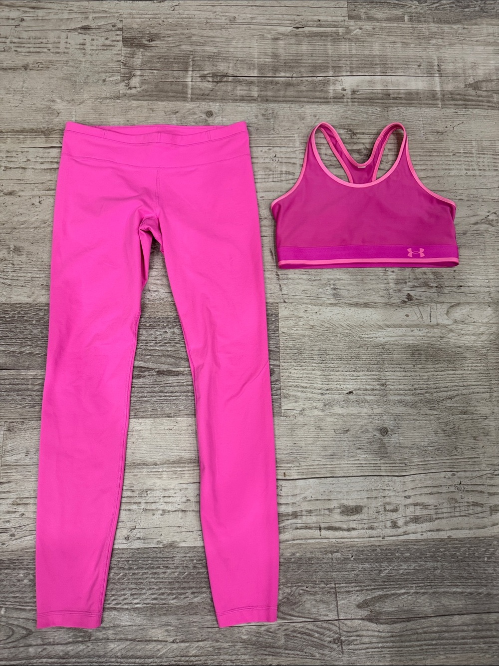 Under Armour Bright Pink Women’s Athletic Leggings & Sports Bra Set